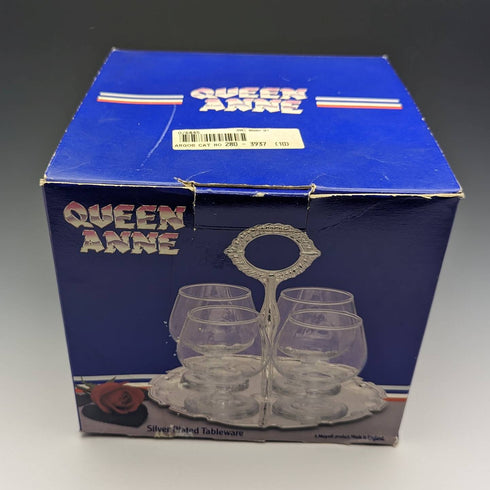 英国ヴィンテージ シルバープレート&グラス ドリンクサーバセット Queen Anne